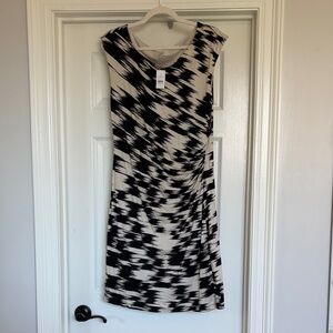 LOFT Black and Cream Geometric Midi Dress size L new with tags